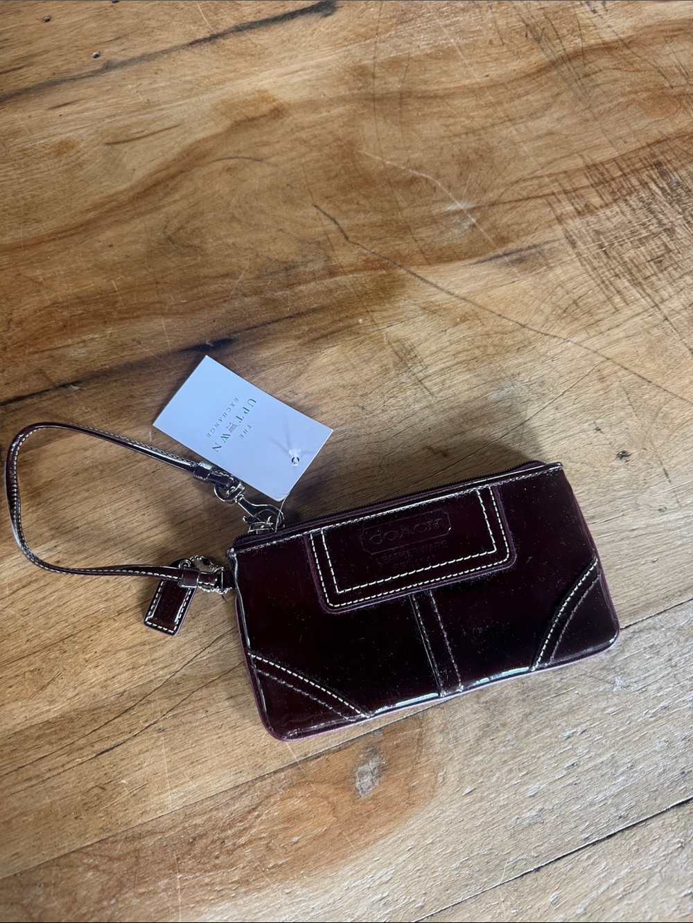 Coach Patent Leather Wristlet in Deep Burgundy